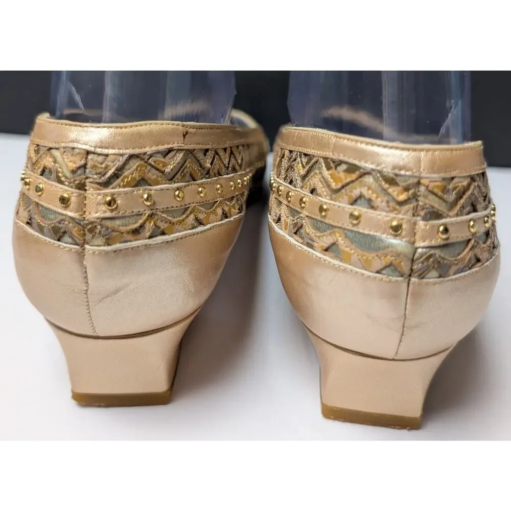 Vtg Margaret Jerrold Pointed Toe Pumps WOMENS 9.5N Gold Silver Art Deco Spain